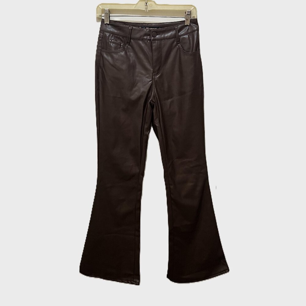 Vegan Leather Pants by Dollhouse in Chocolate Brown w/Flare Legs - Size 3/4